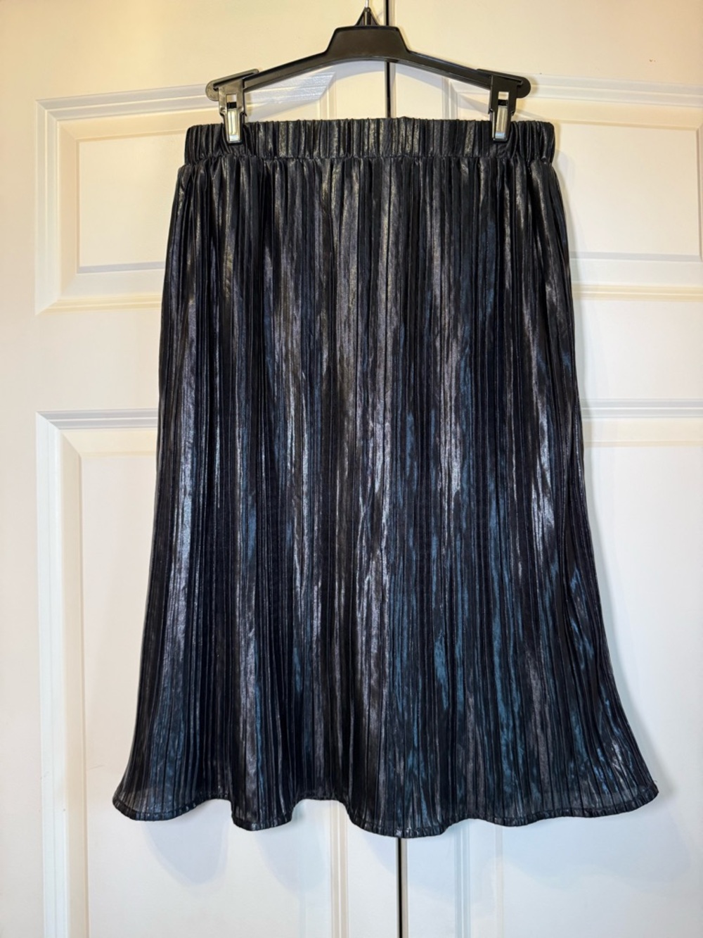 Ya Los Angeles Shimmery Black Pleated Midi Skirt